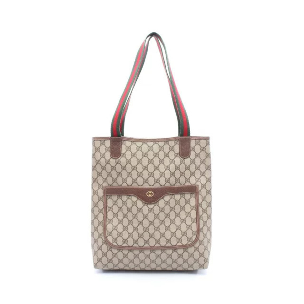 Gucci GG Plus Sherry Tote Bag Canvas Leather Beige Cream Brown